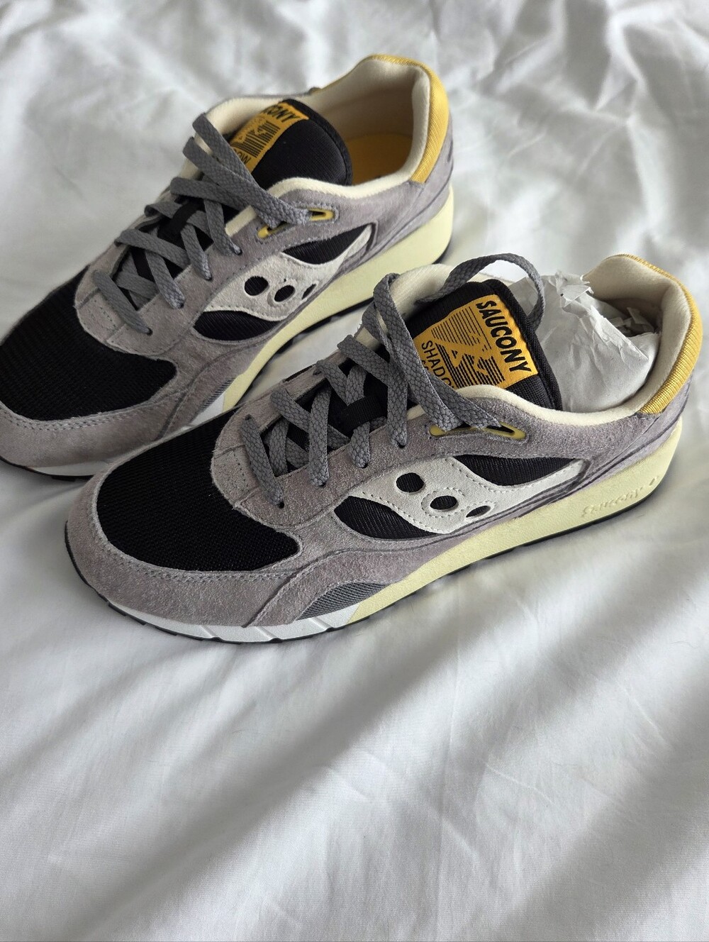Saucony Shadow 6000 Original Sneakers - Black, Gray & Yellow Size 10.5